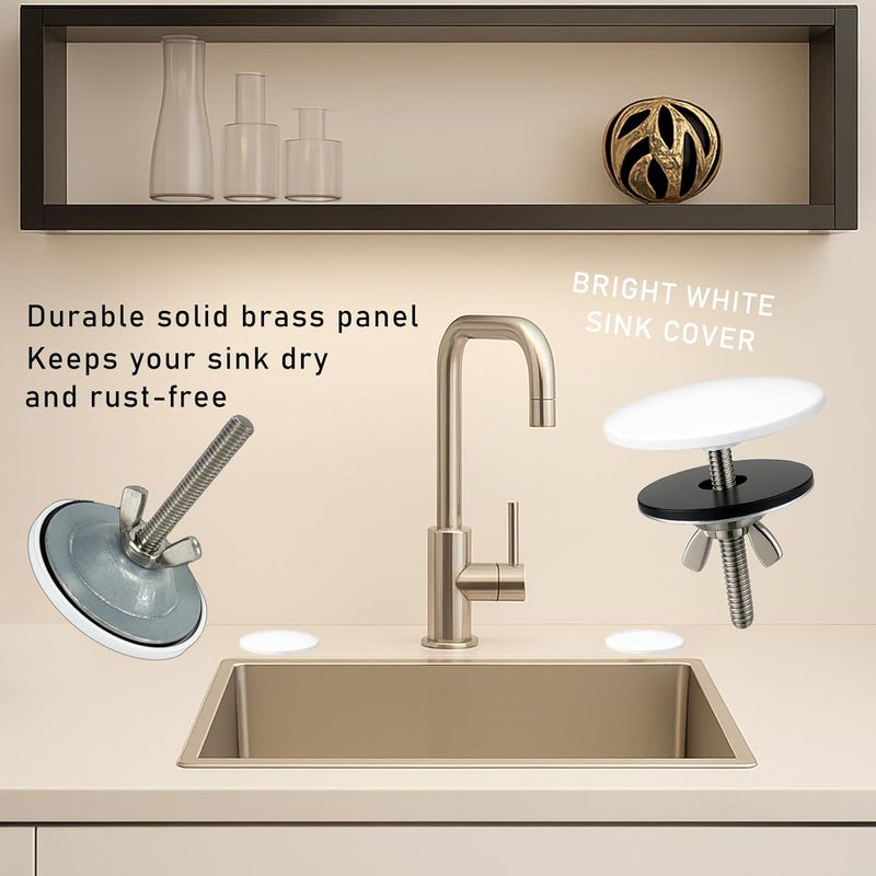 ROOGSIH 2 Pcs Solid Brass Kitchen Sink Hole Cover, 2 Inch Faucet Hole Cover, Bright White Finish Tap Hole Plate Stopper Cover, Countertop Hole Cover for Kitchen and Bathroom Sinks (Bright White) - Image 4